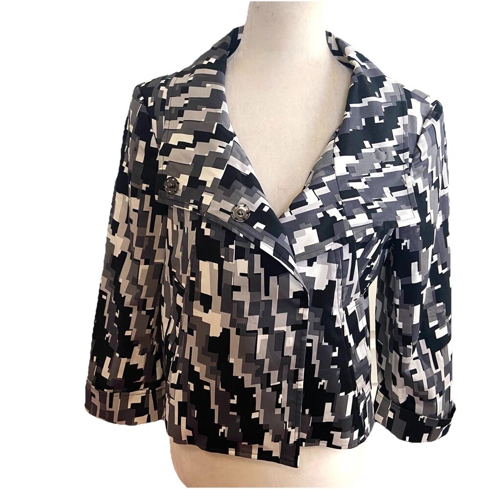 Calvin Klein Blazer Jacket Black Gray White Abstract Size XS